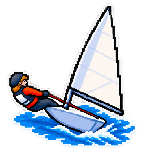 A dinghy sailor hiking out as the boat heels