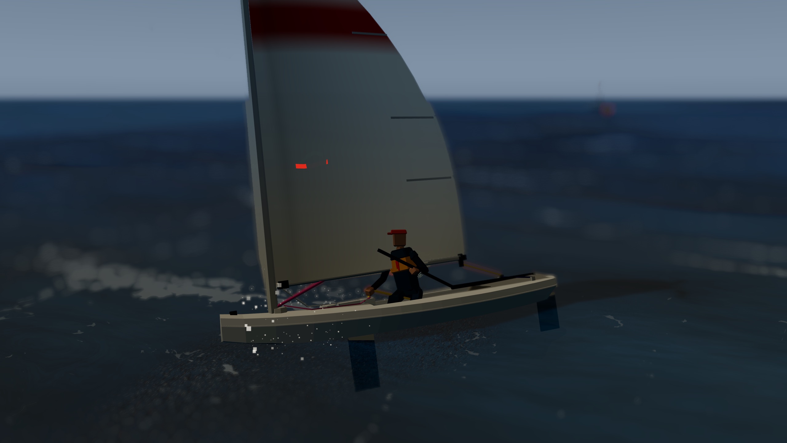 A sailor hiked flat out in rain and a big breeze