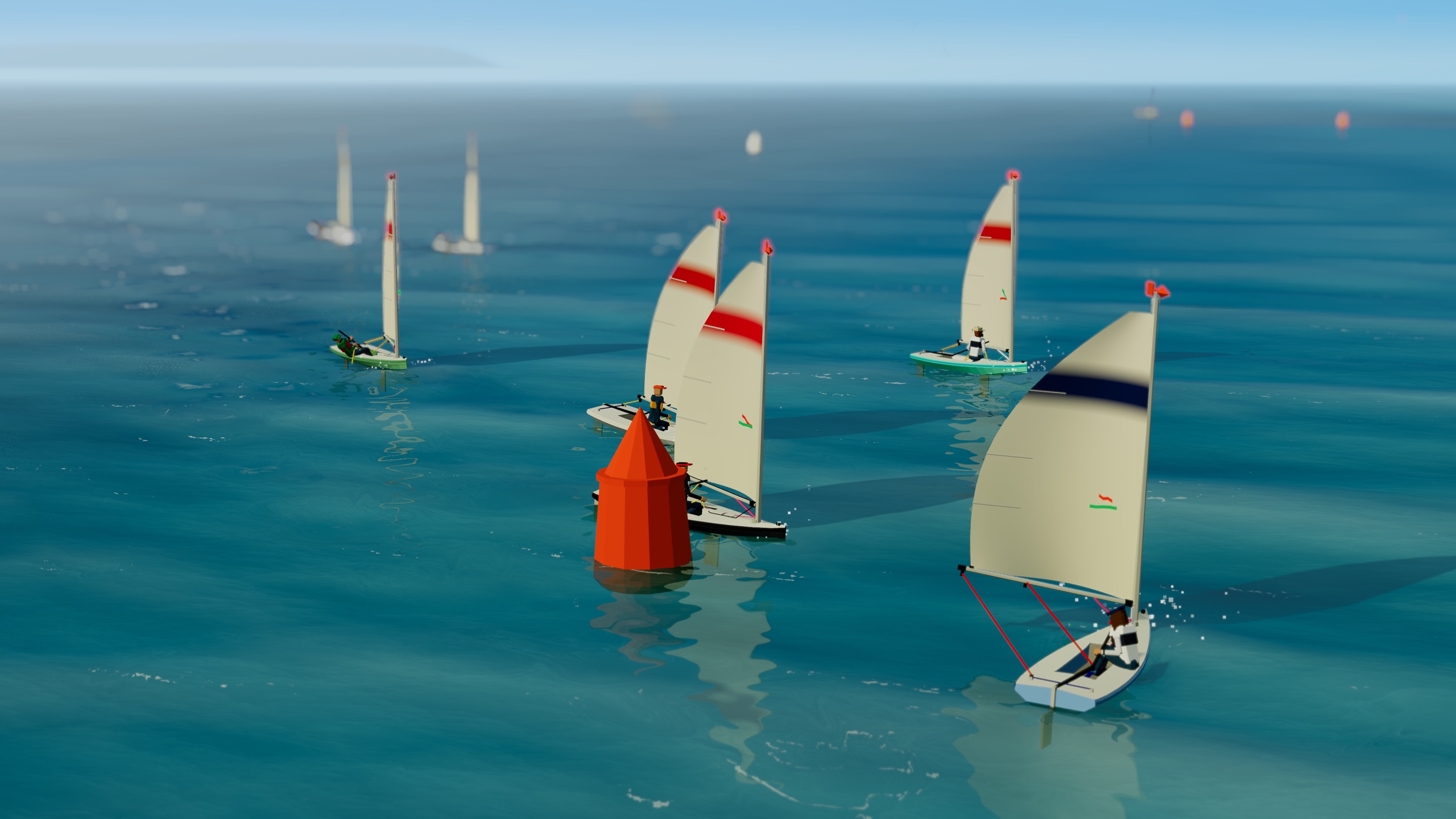 The fleet overlapped at the windward mark